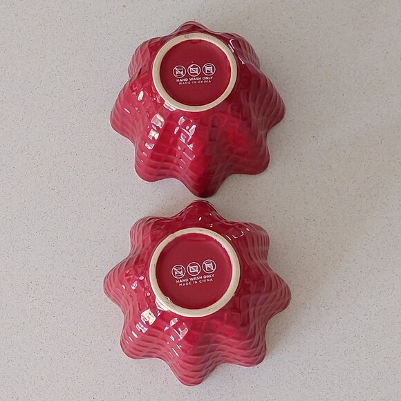 Set of 2 Cold Stone Creamery Red Ceramic Waffle Ice Cream Bowls - Picture 7 of 12